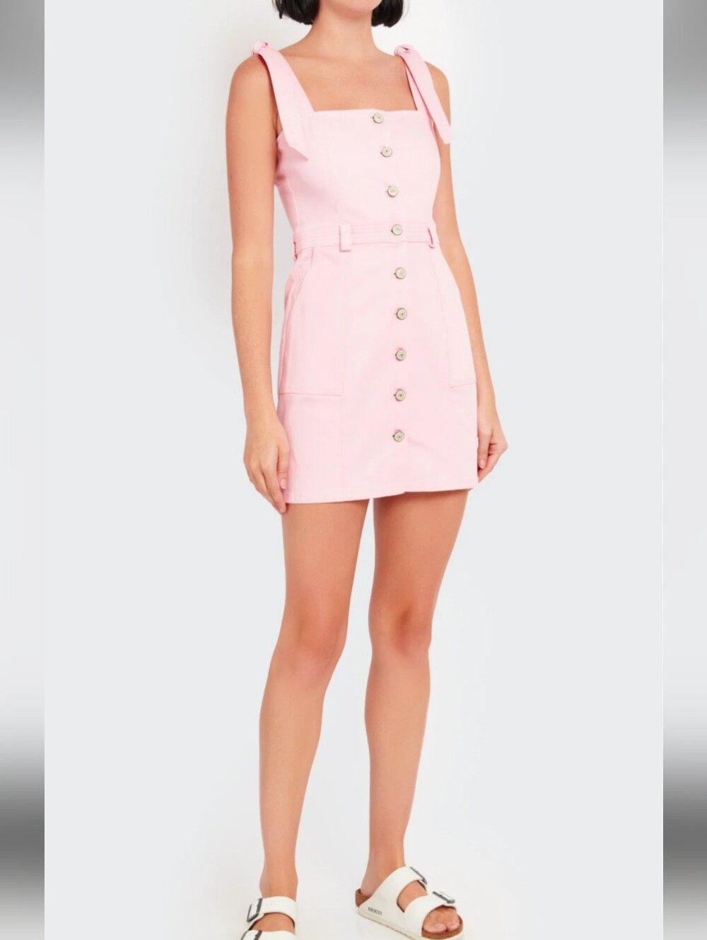 cinq a sept Shayla Light Pink Button-Front  soft denim Mini Dress size 6 NWTS